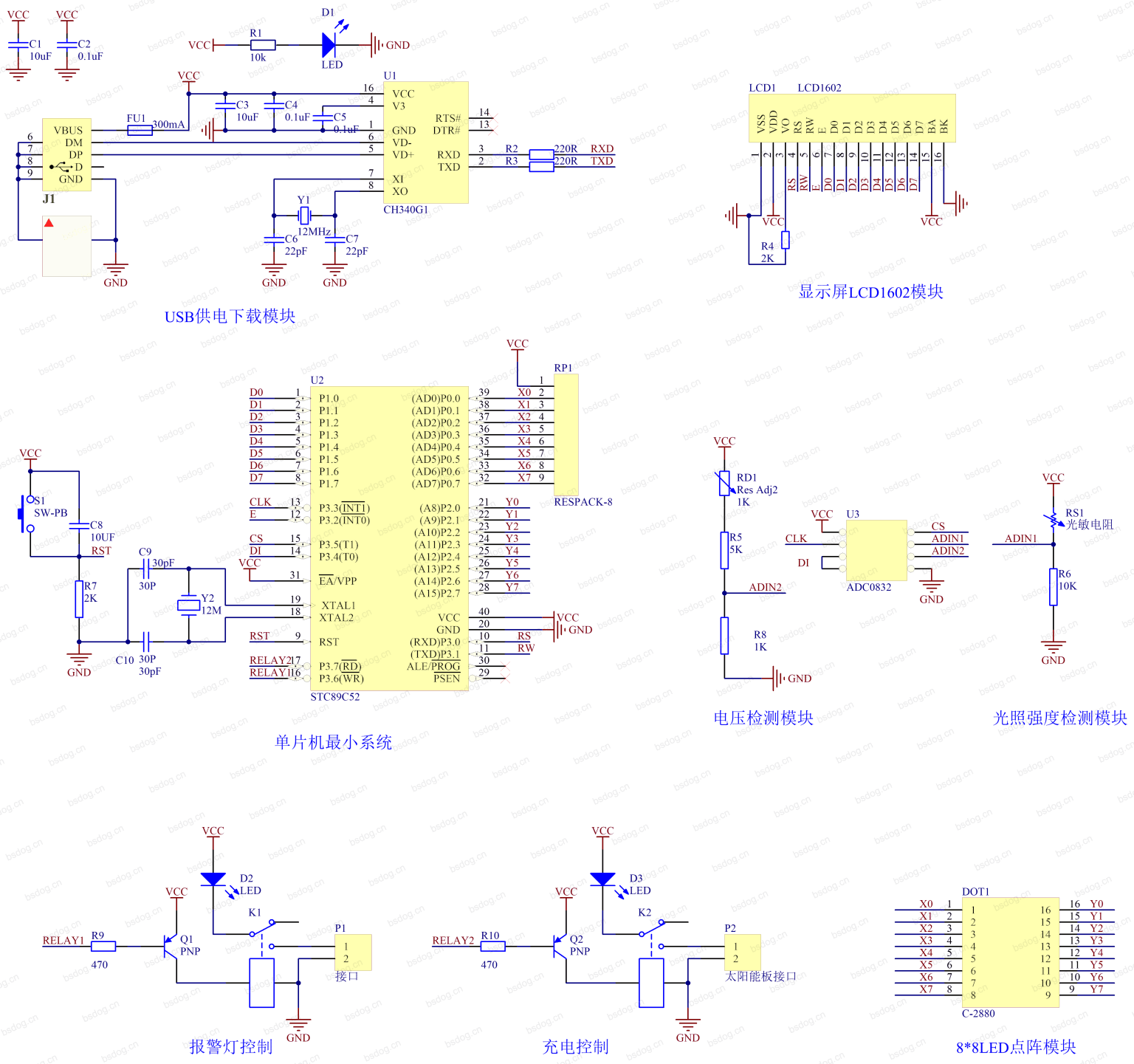 基于51单片机的太阳能LED交通警示板的设计-仿真设计